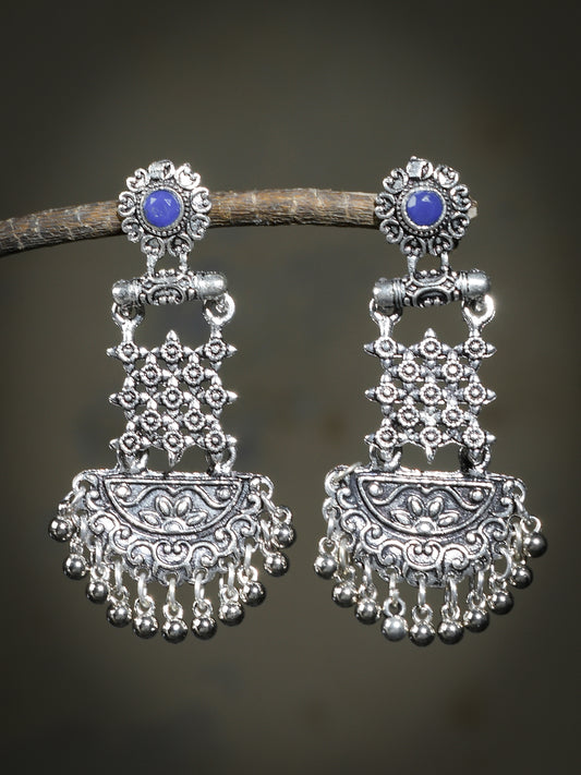 Silver Tone Oxidized Blue Contemporary Drop Earrings for Women Online