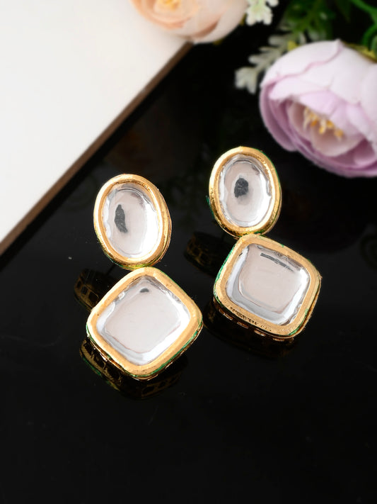 Gold Plated & White Kundan Jadau Drop Earrings for Women Online
