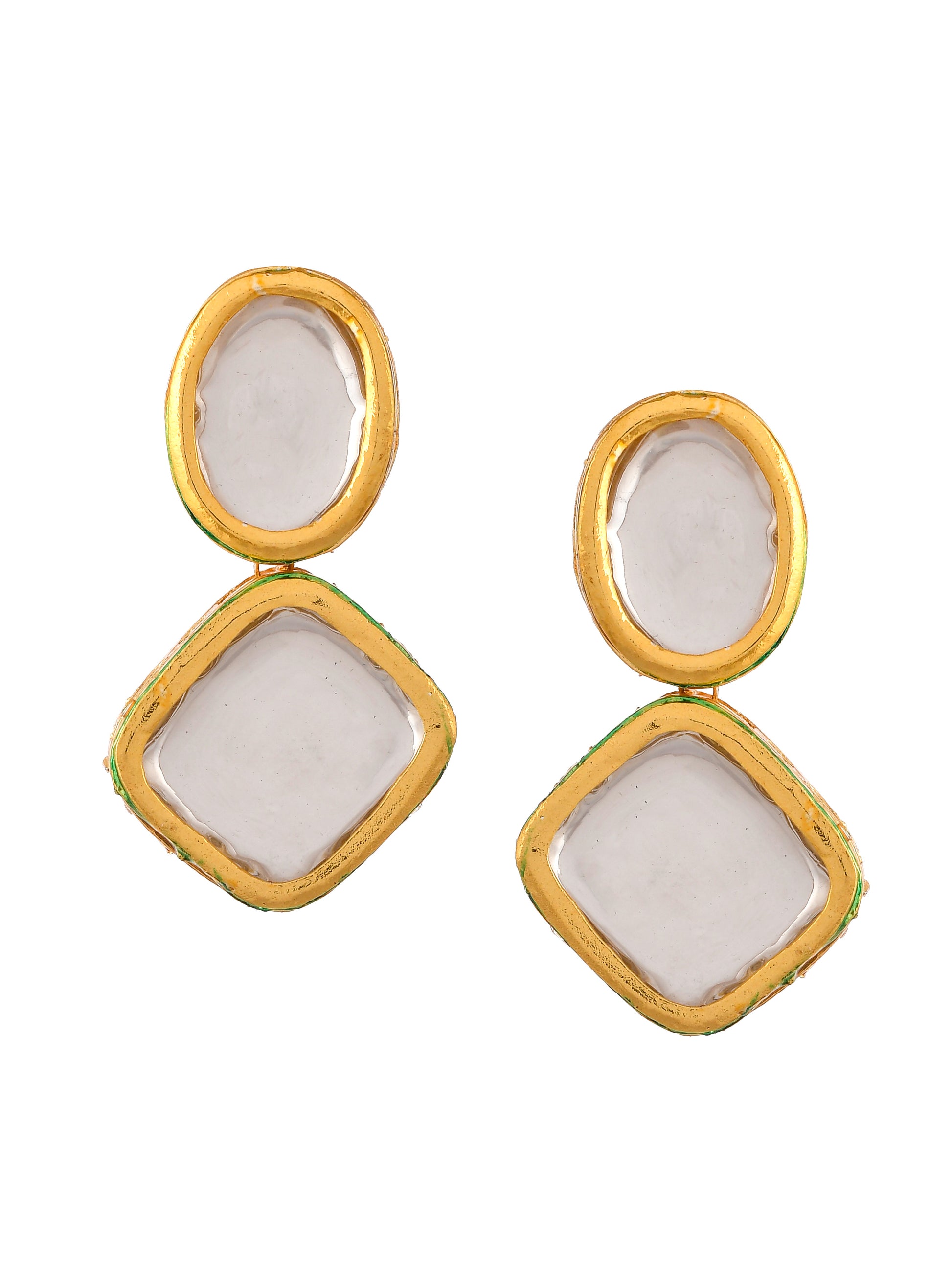 Gold Plated & White Kundan Jadau Drop Earrings
