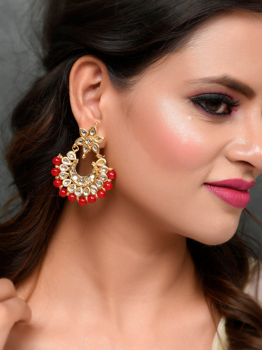 Gold Plated Red Kundan Traditional Chandbali Earrings for Women Online