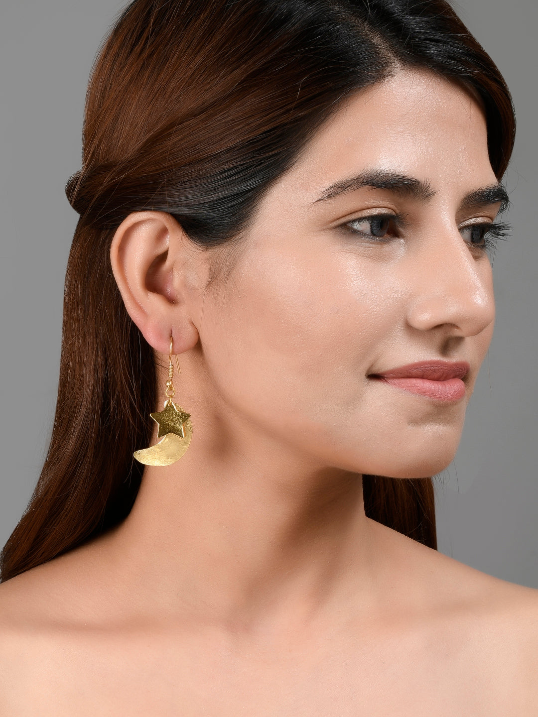 Gold Plated Moon Star Western Earrings For Women