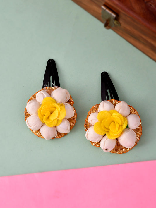 Set of 2 Yellow Floral Tic Tac Hair Clip for Women Online