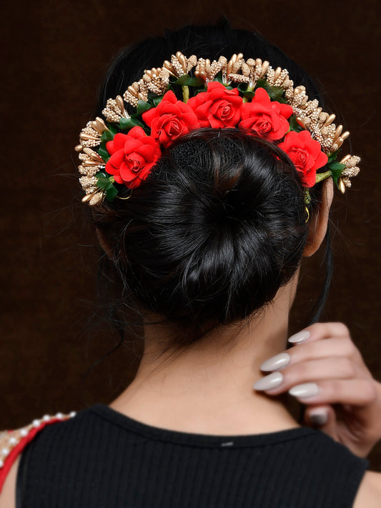 Women Red & Gold Toned Embellished Hair Accessory Set Online