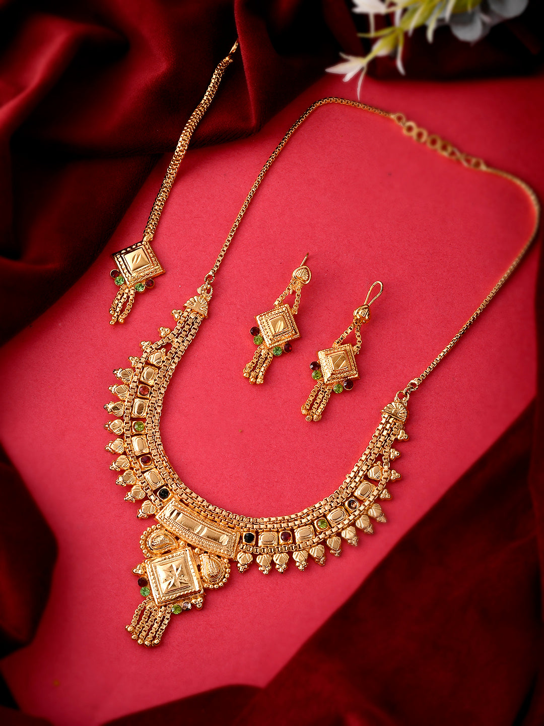 Gold Plated & Gold Toned Temple Jewellery Set