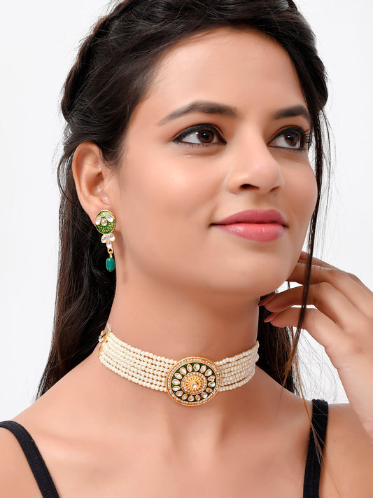 Gold Plated Pearl Beaded Choker Jewellery Sets for Women Online