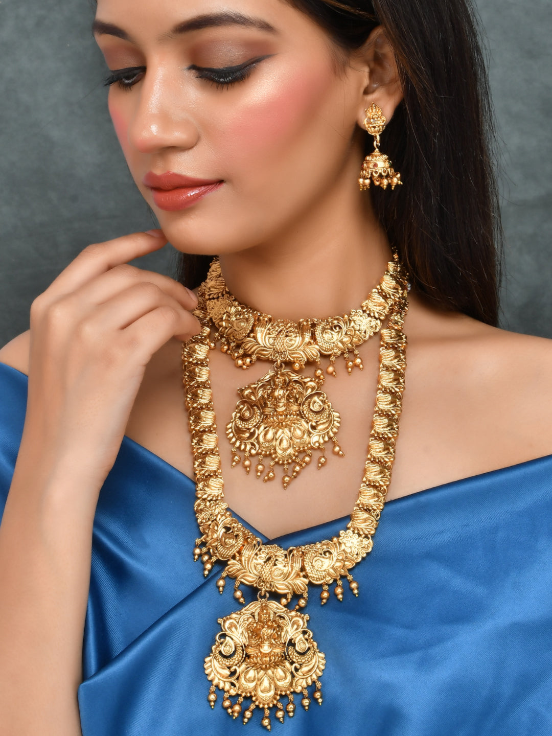 Buy Gold Plated Heavy Long Temple Jewellery Sets for Women Online