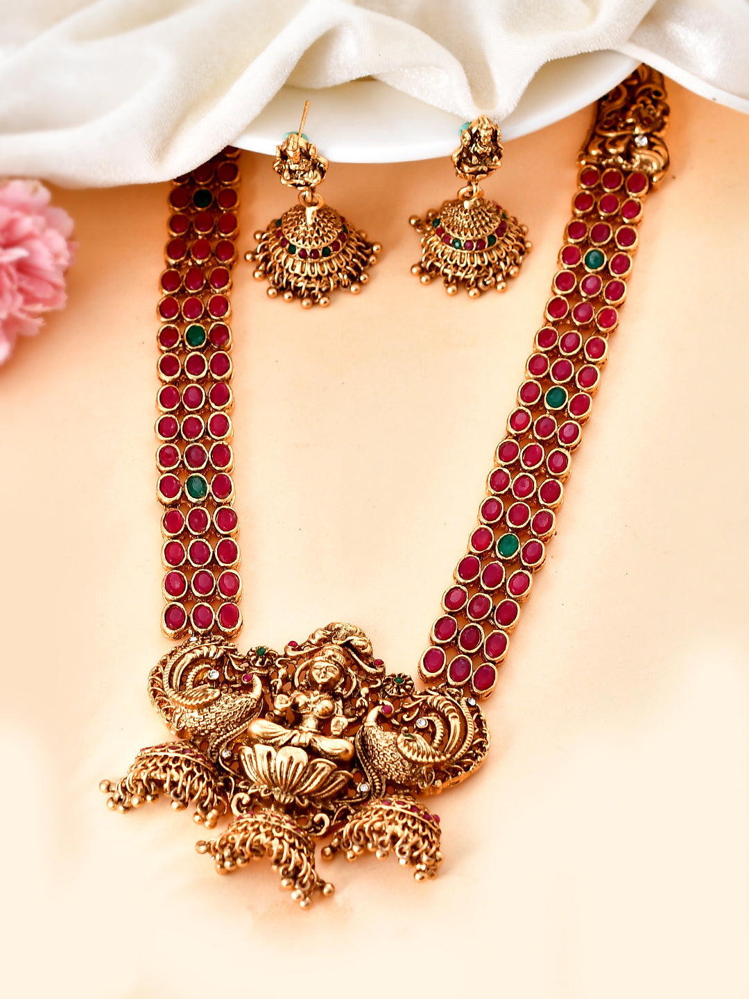 South Indian Long Ranihar Bridal Temple Jewellery Set