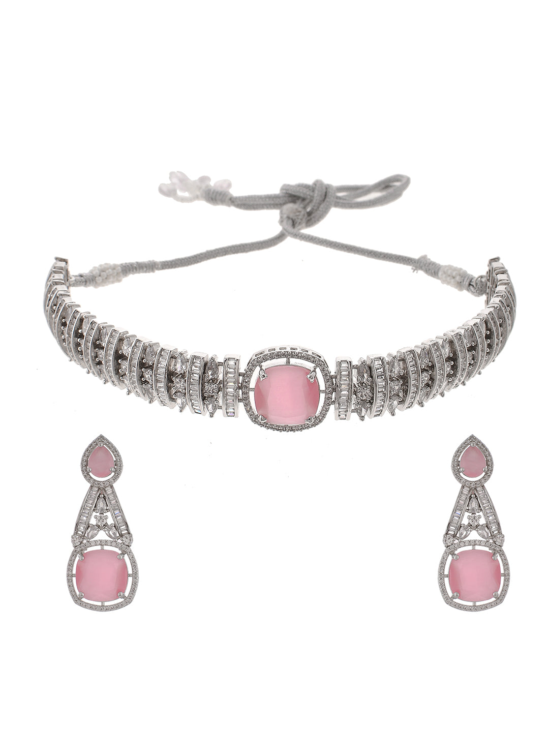 Pink Quartz AD jewellery Set