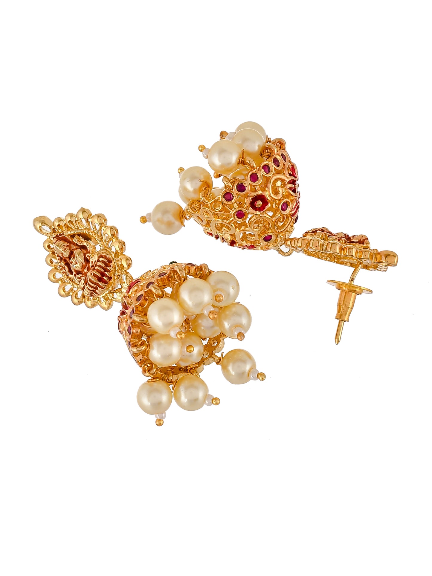 Gold Plated Red & Green Stone Studded Laxmi Temple Jewellery Set