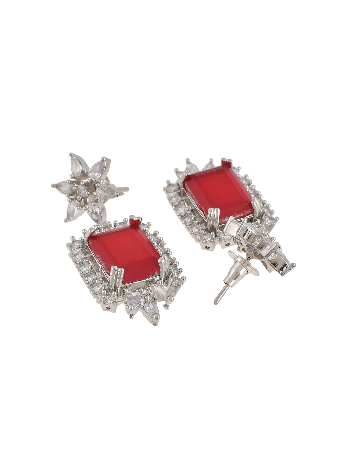 Long Faux Ruby American Diamond Silver Plated Jewellery Set
