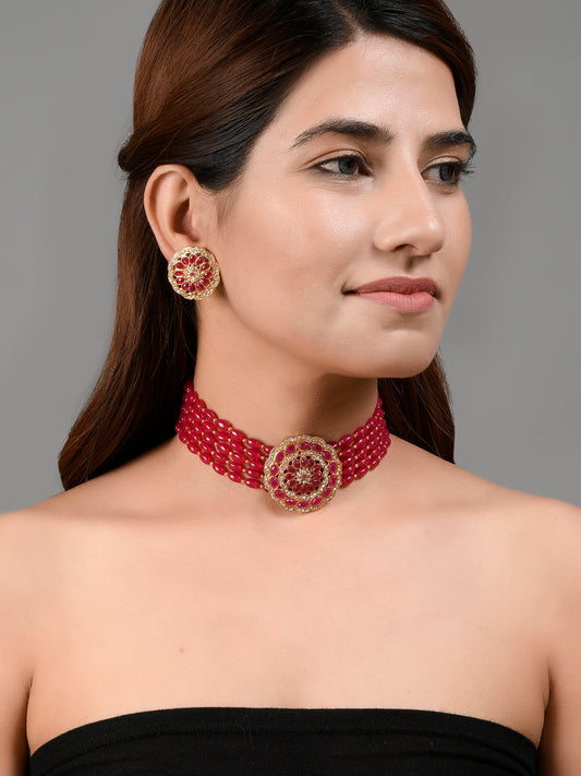 Gold Plated Beads Choker Jewellery Set - Necklaces for Women Online