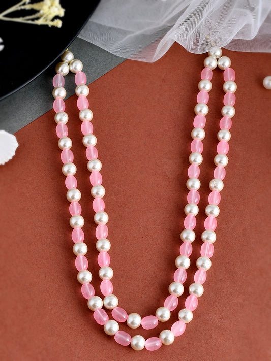 Pink and Gold Pearl Layered Necklaces for Women Online