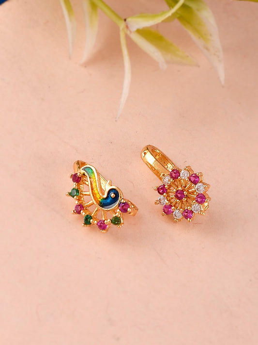 Set of 2 Gold Plated Kundan Studded Traditional Gold Plated Nose Pins for Women Online