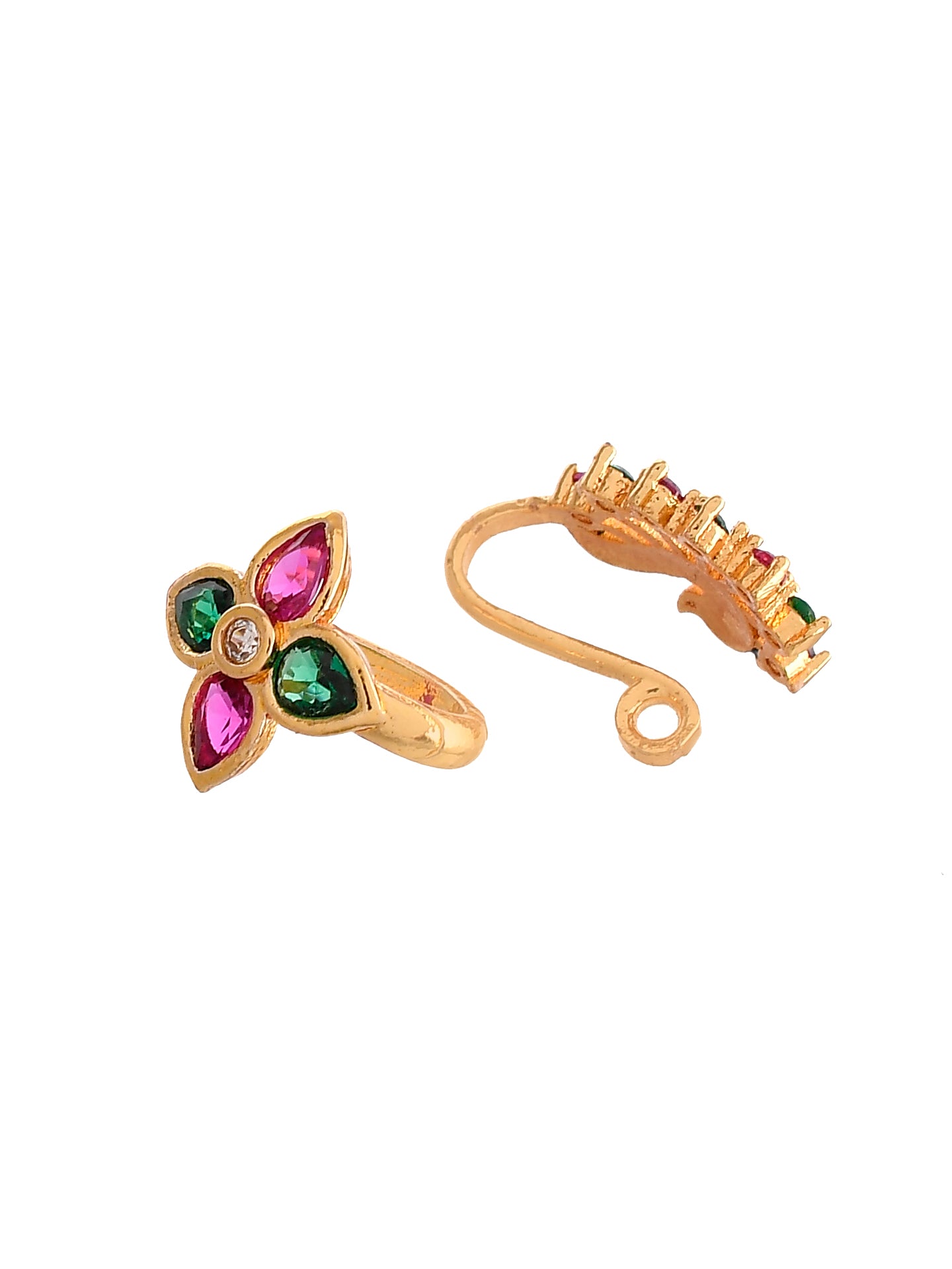 Set of 2 Gold Plated Kundan Studded Traditional Nose Pin