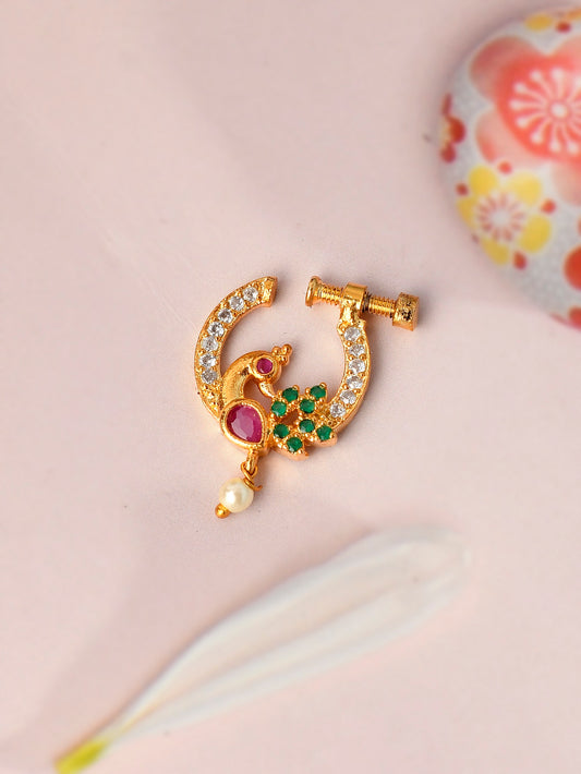 Gold Plated Peacock Meenakari Gold Plated Nose Pins for Women Online