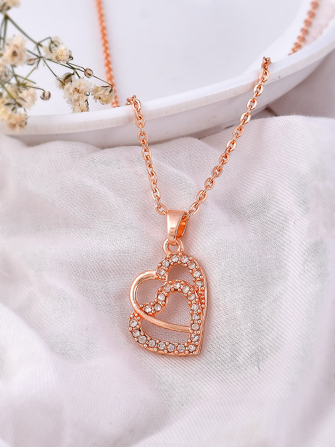 Rose Gold Plated Double Heart Pendant Chain