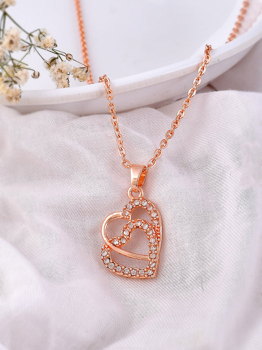 Rose Gold Plated Double Heart Pendant Chains for Women Online