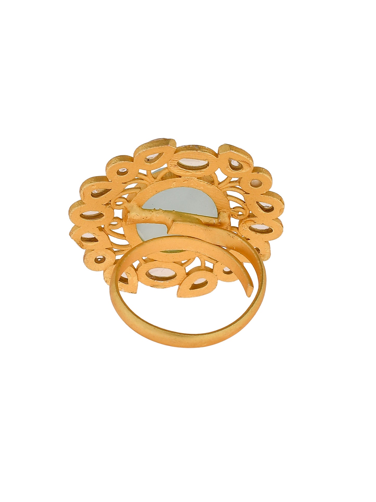 Floral Kundan Green Stone Ring