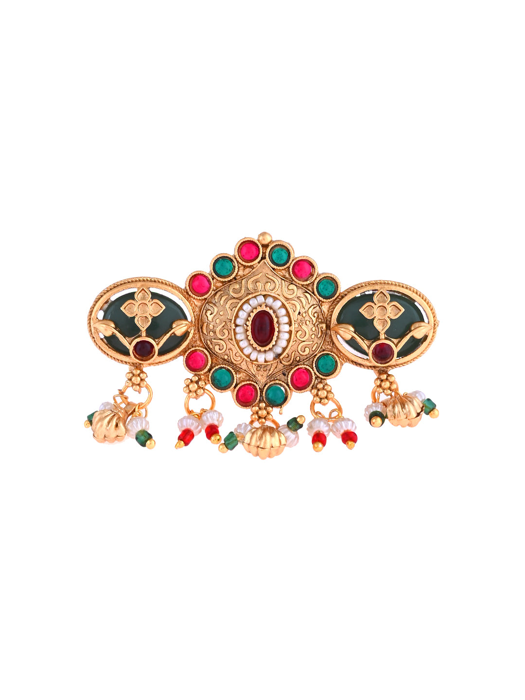 Traditional Gold Finish Temple Style Adjustable Ring For Women