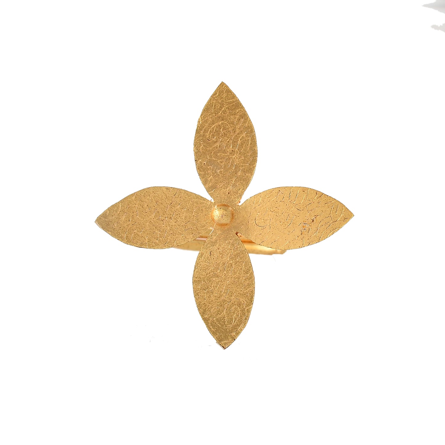 Floral Textured Adjustable Ring For Women