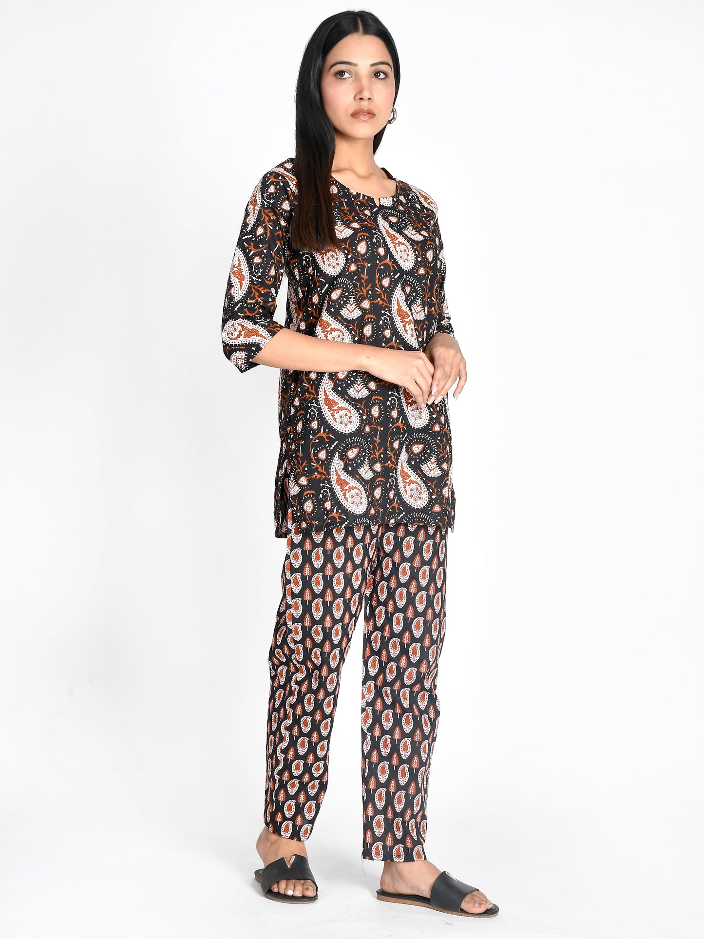 Made from pure cotton, this printed night suit is perfect for women and girls. With its stylish floral design, it's not just comfortable but also fashionable. Get a good night's sleep in this soft and breathable night suit.