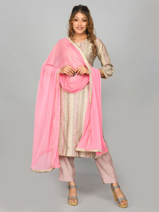 Muslin Silk Kurta Pant Set With Chiffon Dupatta Kurta Set for Women Online