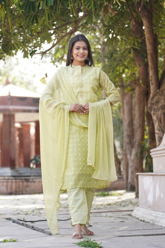 Women Zari Work Pure Chanderi Silk With Dupatta Kurta Set for Women Online