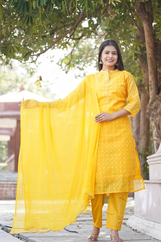 Zari Foil Print Chanderi Silk Kurta Set With Dupatta for Women Online