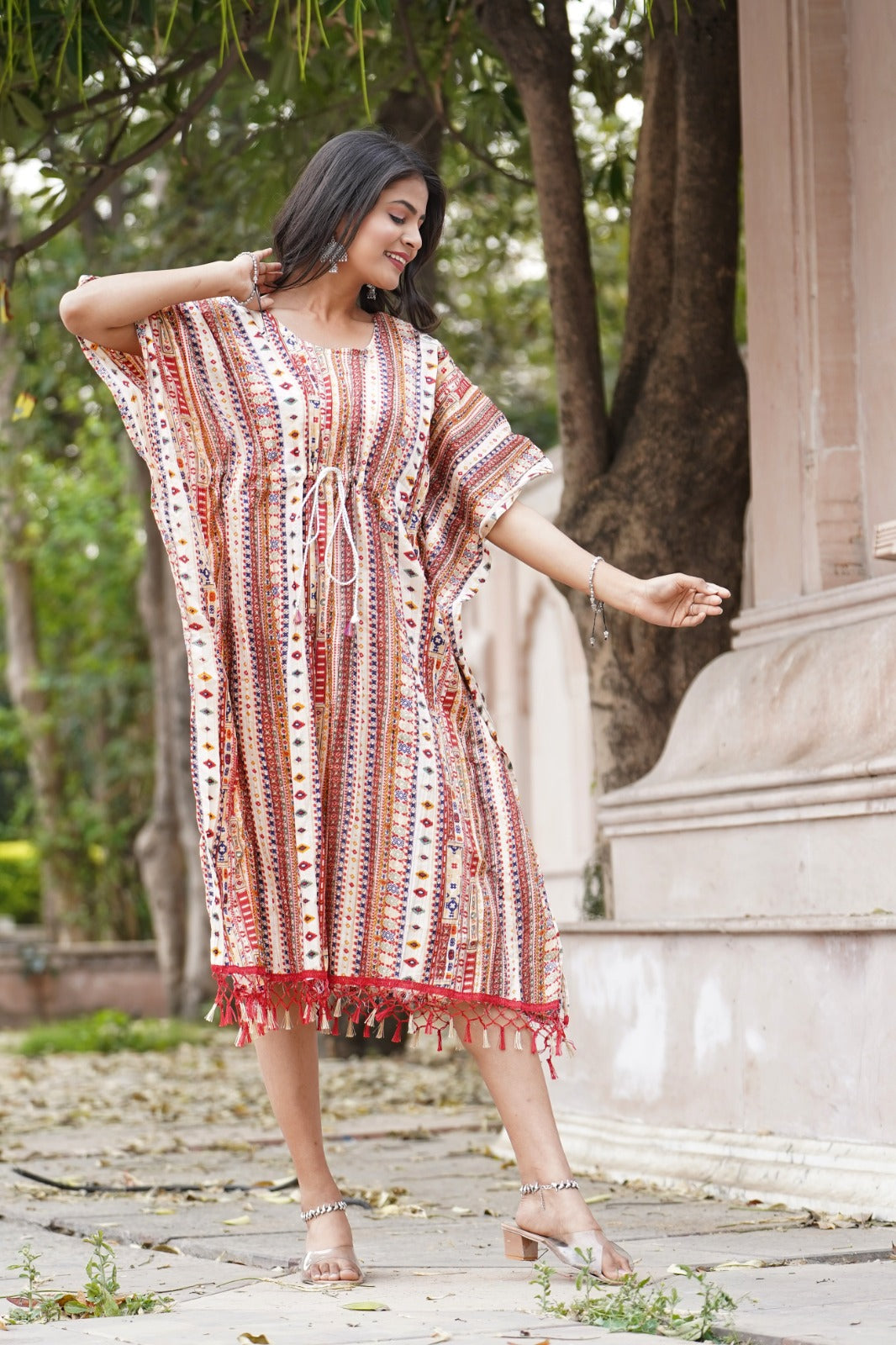 Kalamkari Chinon Silk Kaftan Midi Dress