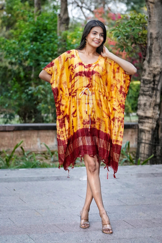 Tie Dye Shibori Print Kaftan Midi Dress Wear for Women Online