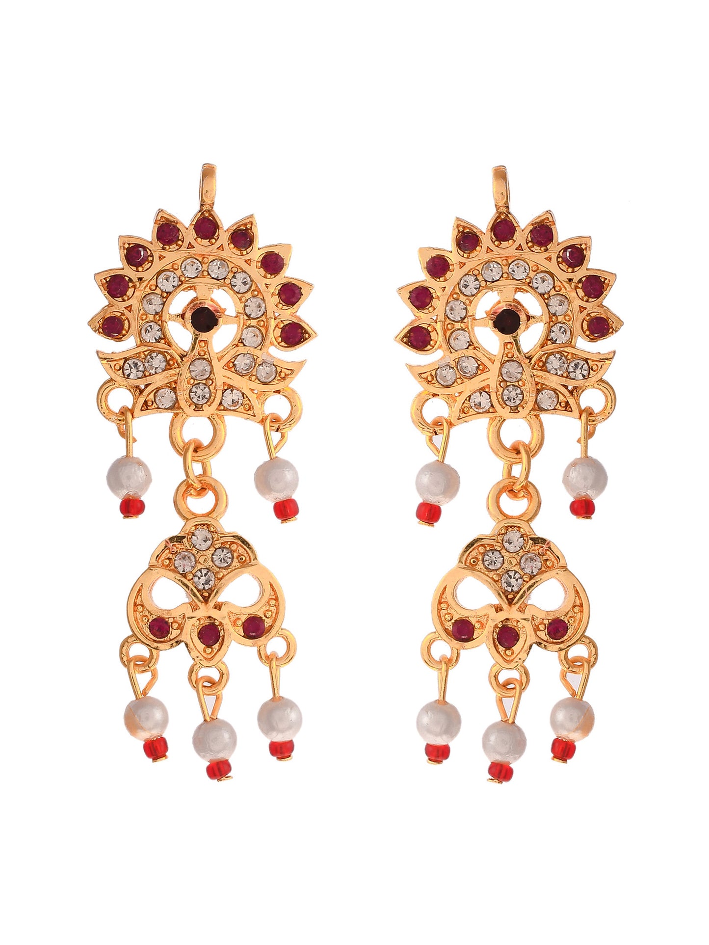 Gold Plated Red Beads Stubbed Peacock Choker Rajputi Necklace Jewellery Set