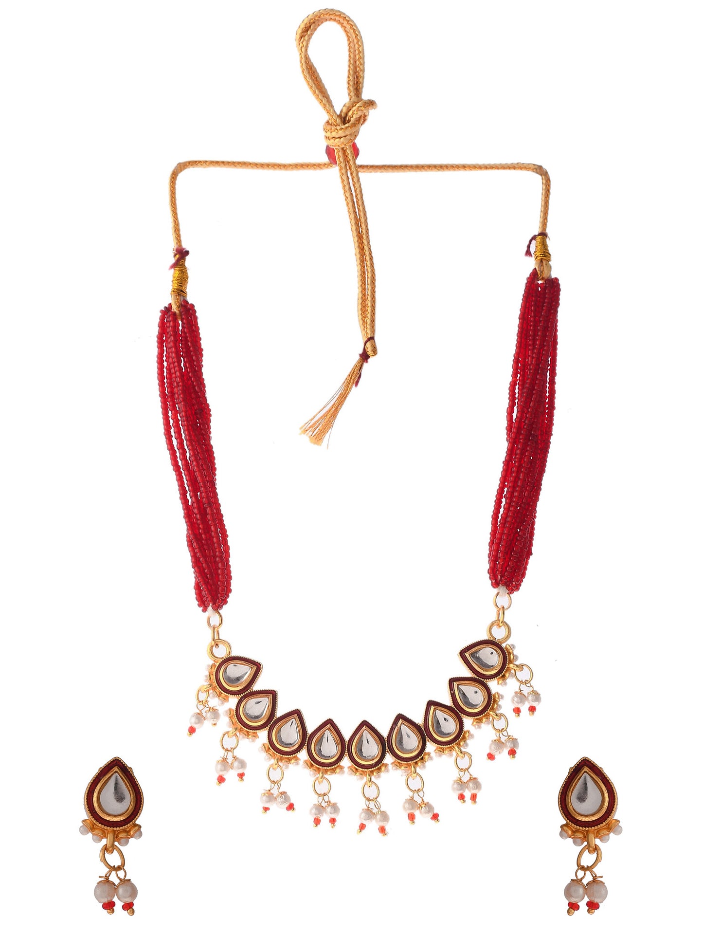 Gold Plated Kundan Stones Ethnic Necklace Jewellery Set