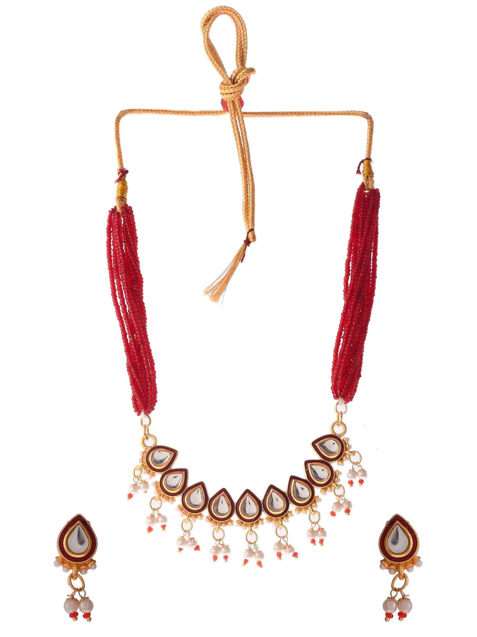 Gold Plated Kundan Stones Ethnic Necklace Jewellery Set