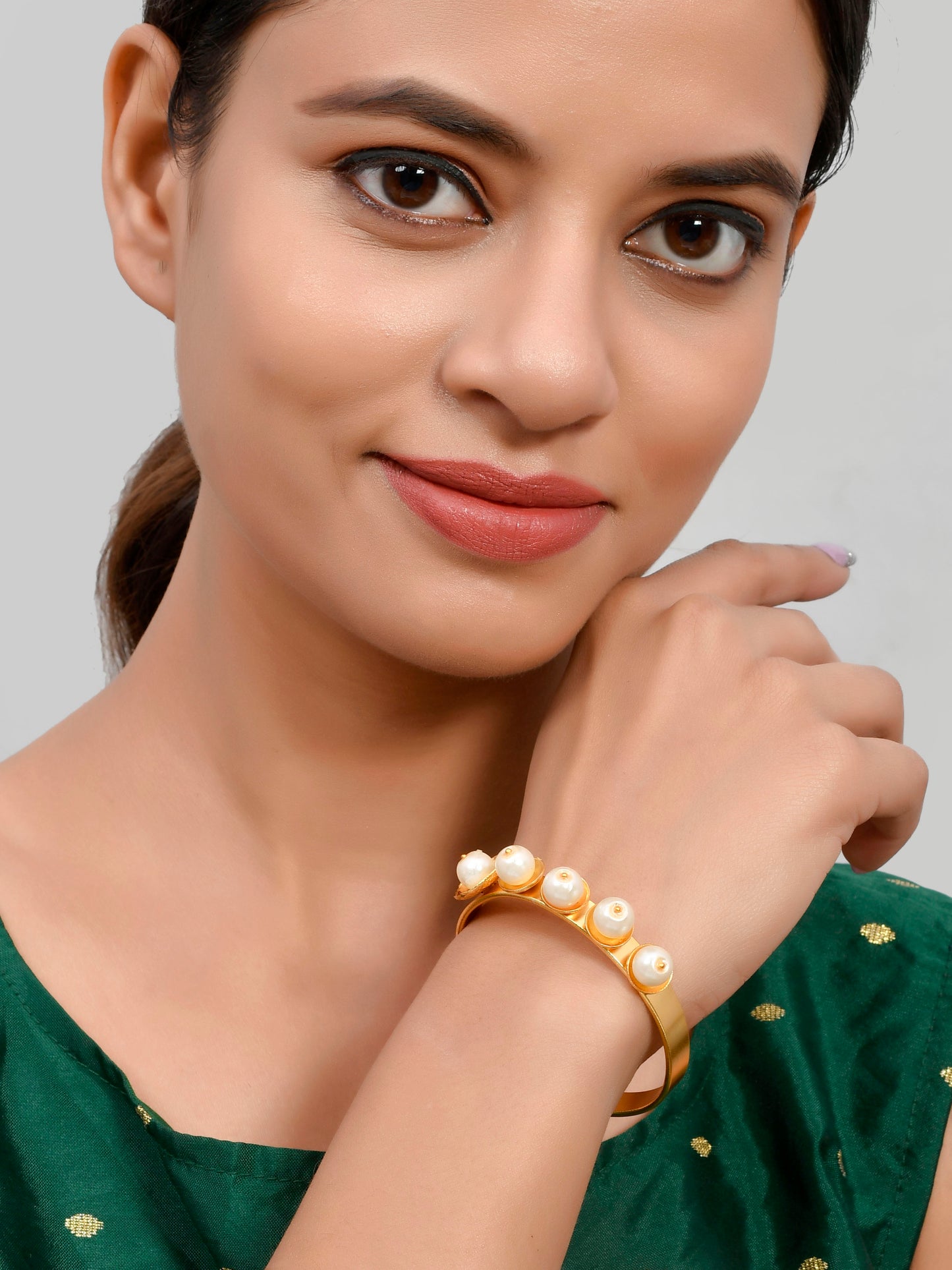 Gold & white Pearl beaded Handcrafted Cuff gold plated bracelet