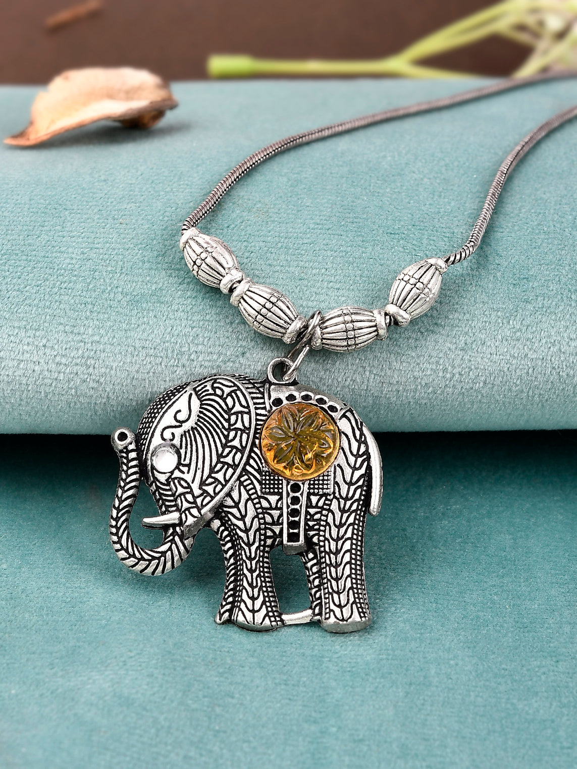 Silver Plated Oxidised Brown Stone Studded Elephant Necklaces for Women Online