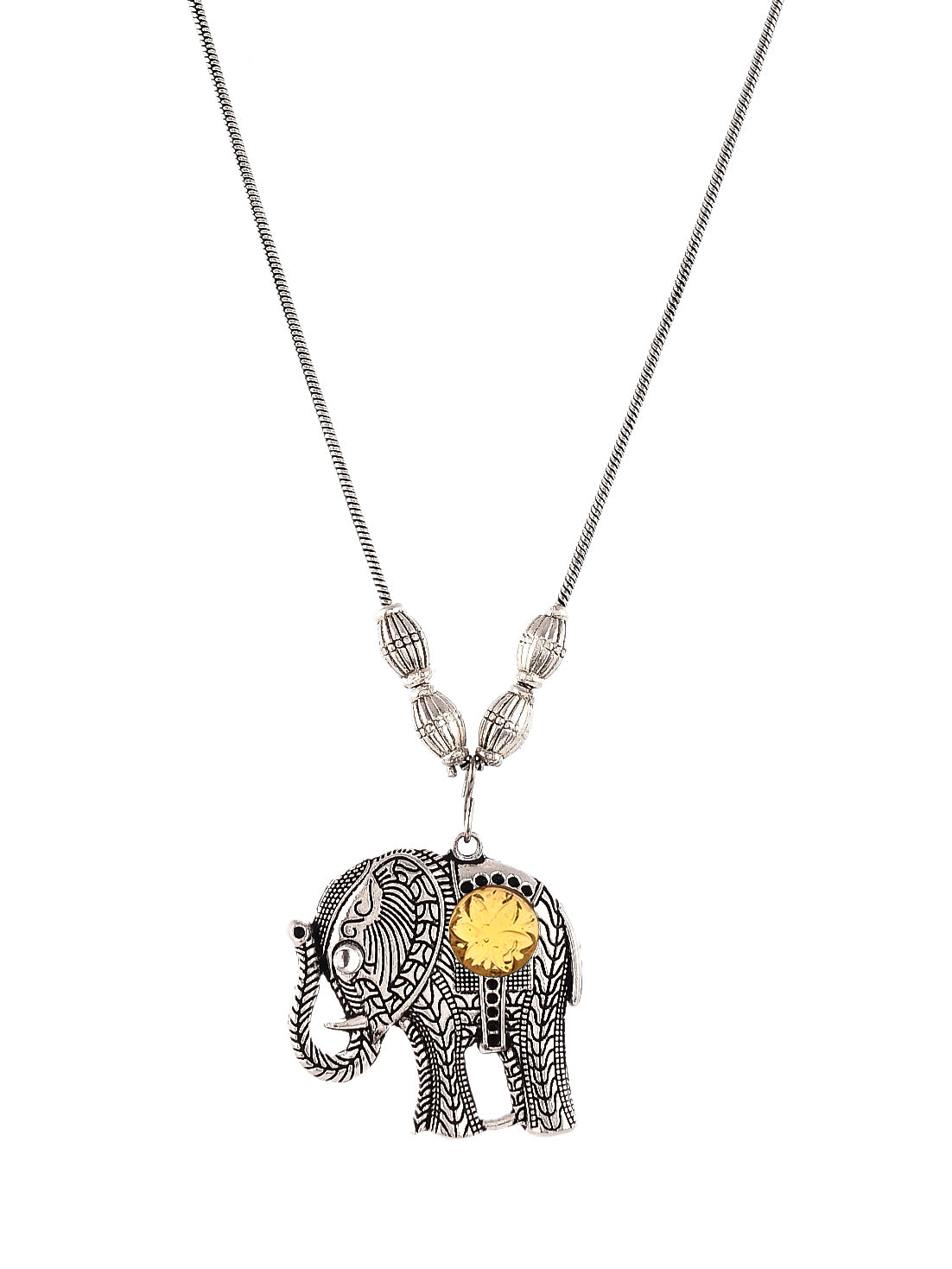 Designer Silver Plated oxidised Brown Stone Studded Elephant Necklace