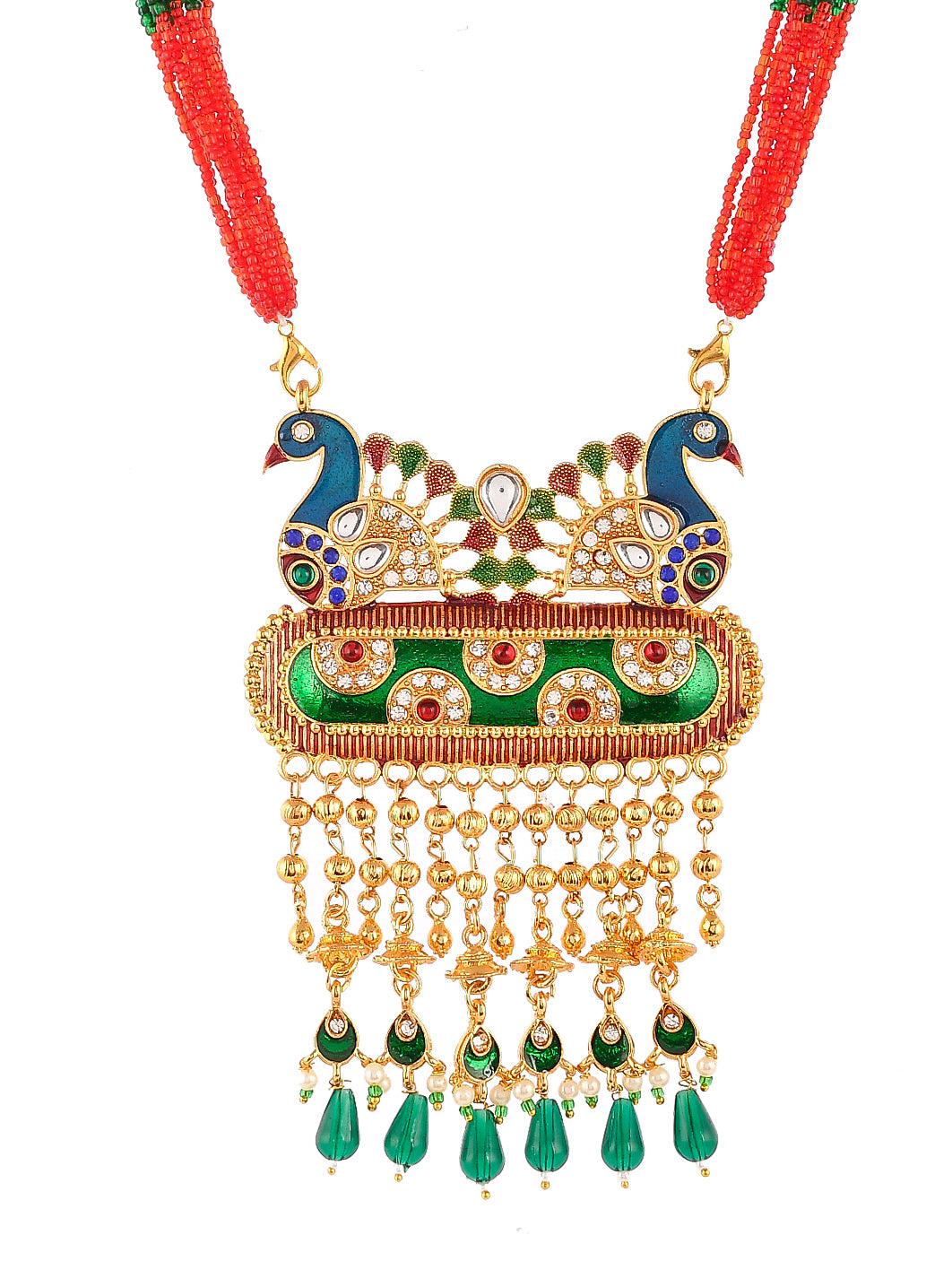 Gold Plated Peacock Design Meenakari Necklace