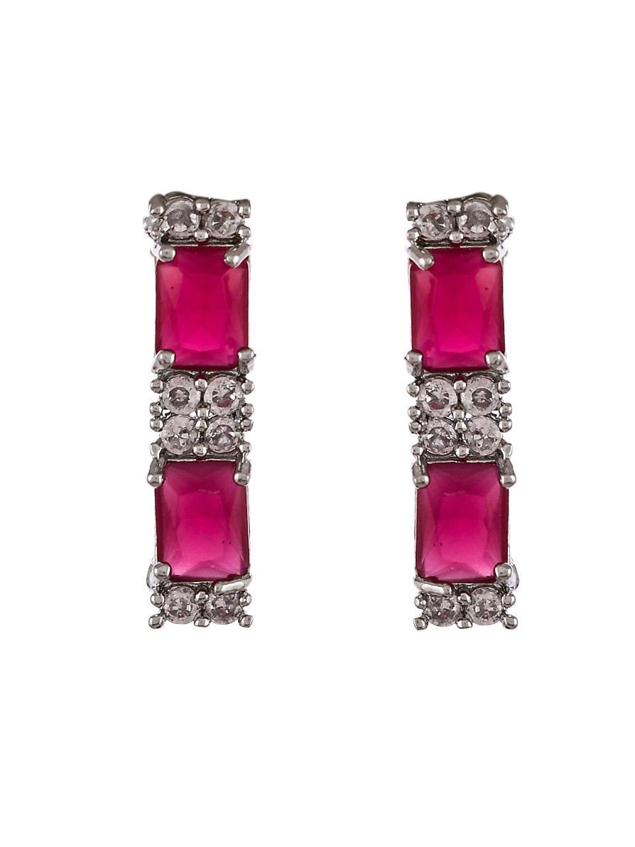 Silver Plated Red American Diamond Stone Studded Jewellery Set