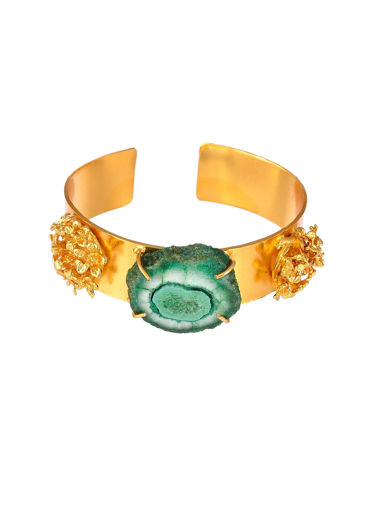 Green Stone Studded Kada Gold Plated Bracelet