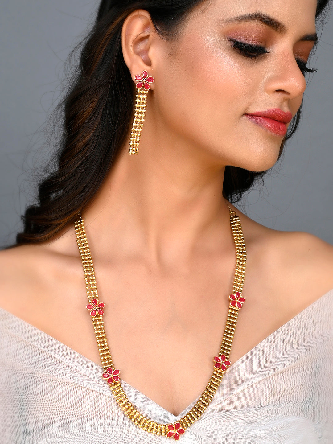 Buy Gold Plated Floral Handcrafted Long Jewellery Sets for Women