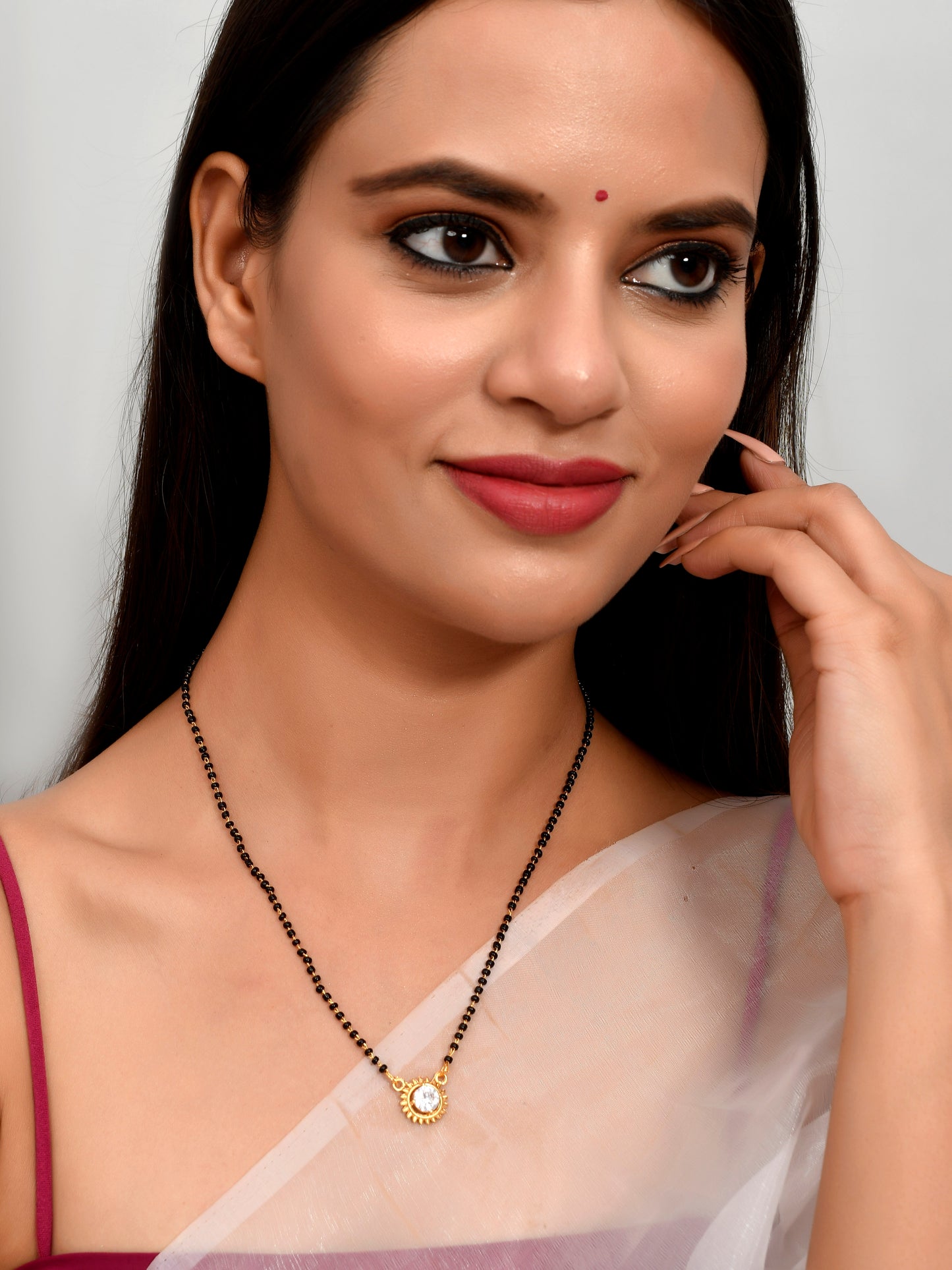 Black Stone Studded Gold Plated & Beaded Circular Mangalsutra