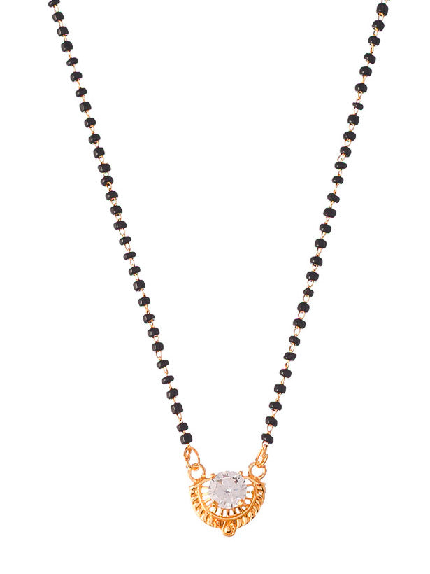 Gold Plated Black Stone Studded Beaded Heart Mangalsutra