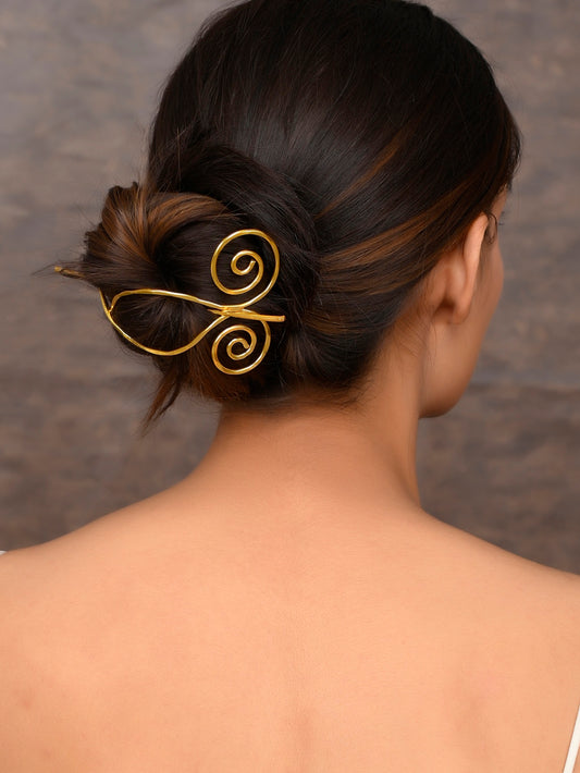 Gold Metalic Hair Bun Cover With Bun Stick Pin for Women Online