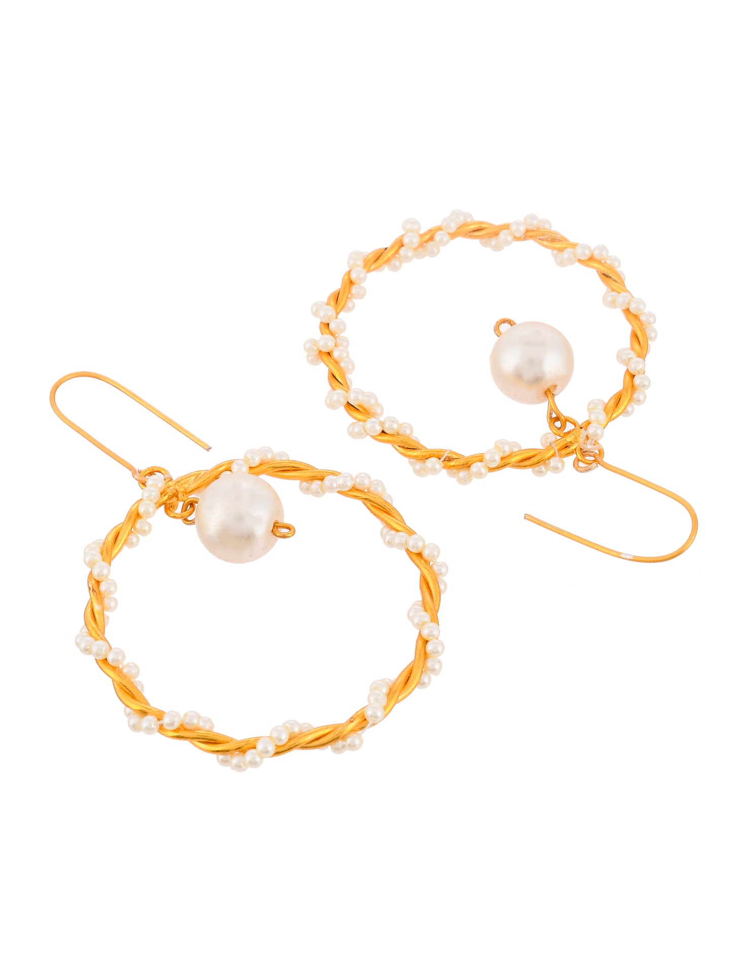 Gold Plated Pearl Circular Drop Earring