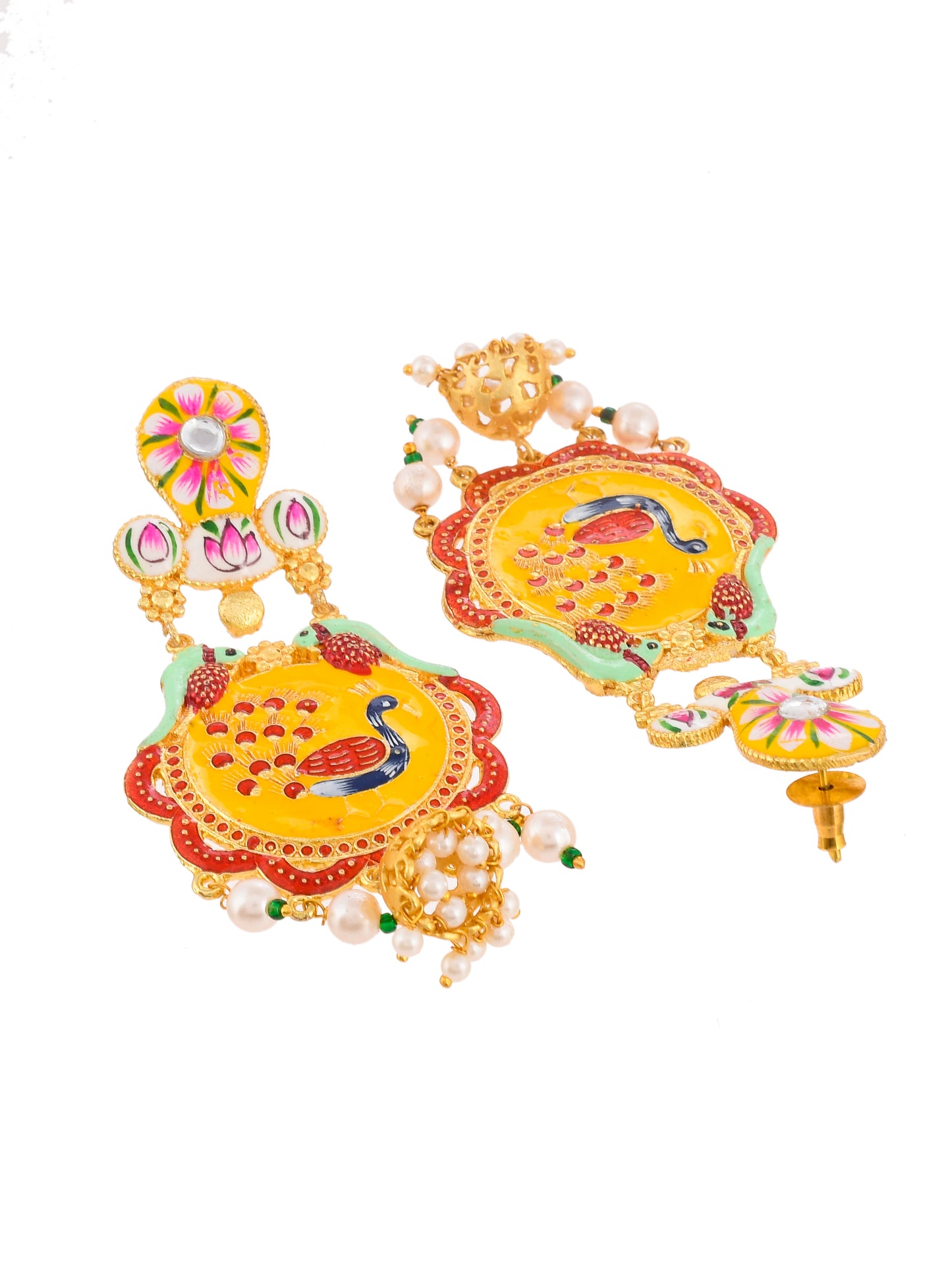 Gold Plated Indian Traditional Handpainted Designer Heavy Earrings
