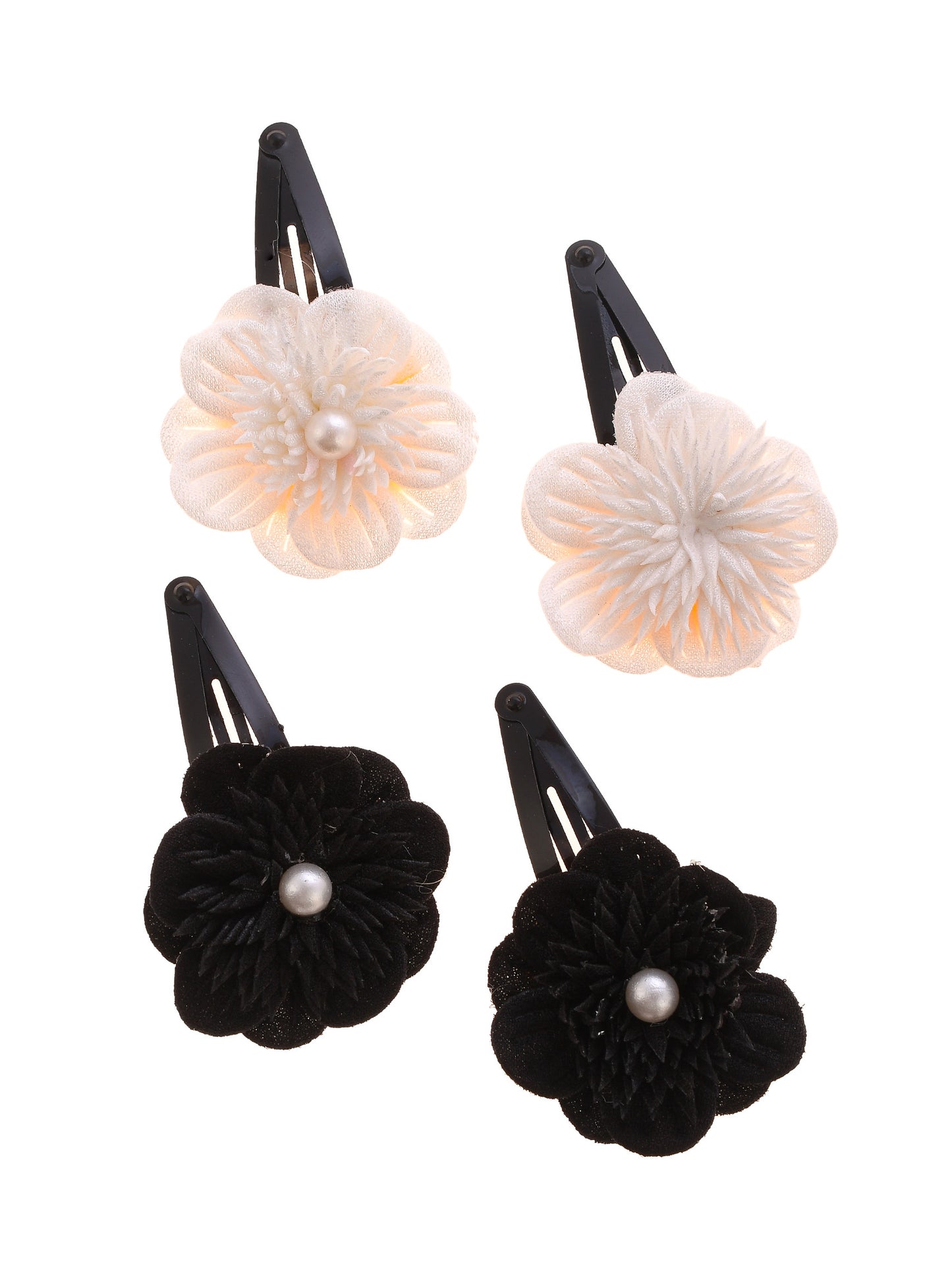 Set Of 2 Black White Embellished Floral Tic Tac Hair Clip