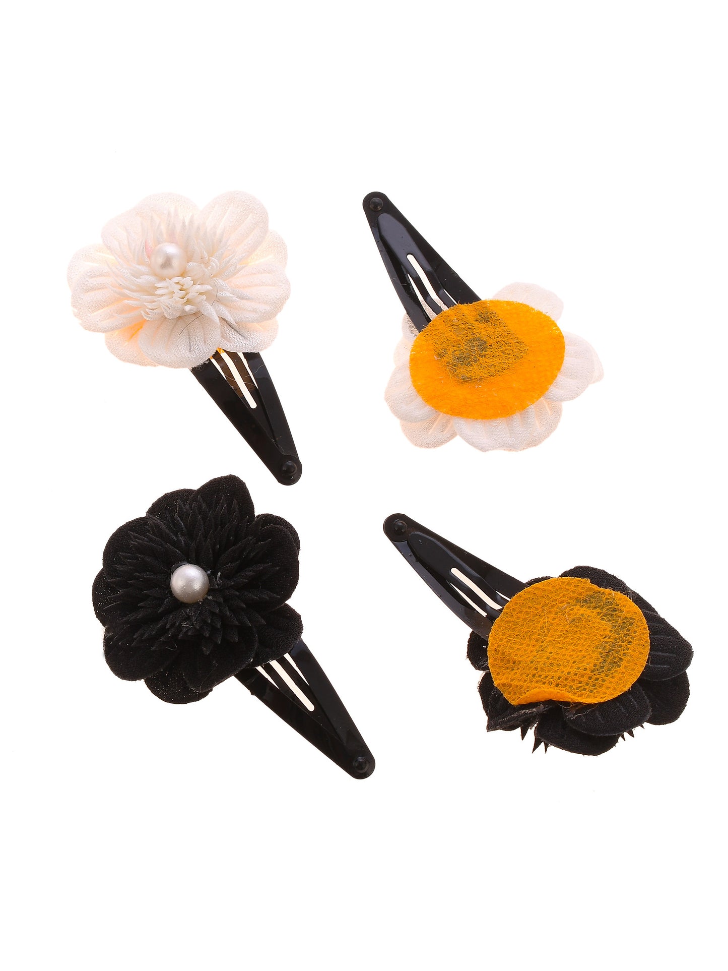 Set Of 2 Black White Embellished Floral Tic Tac Hair Clip