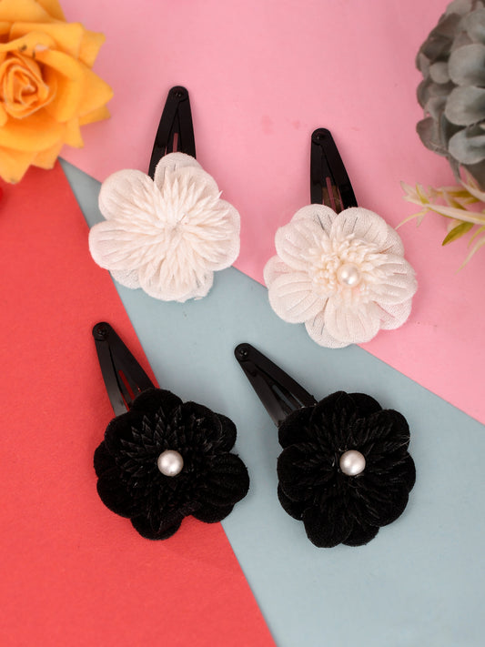 Set of 2 Black & White Embellished Floral Tic Tac Hair Clip for Women Online