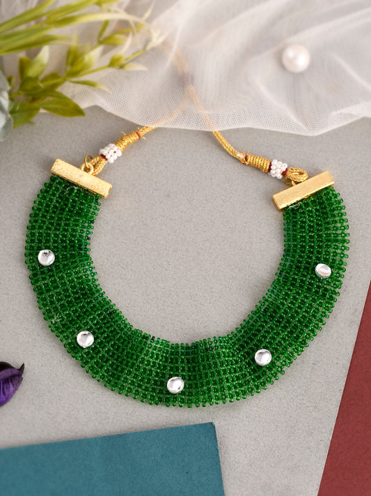 Gold Plated Green Beads Choker Gold Plated Necklaces for Women Online