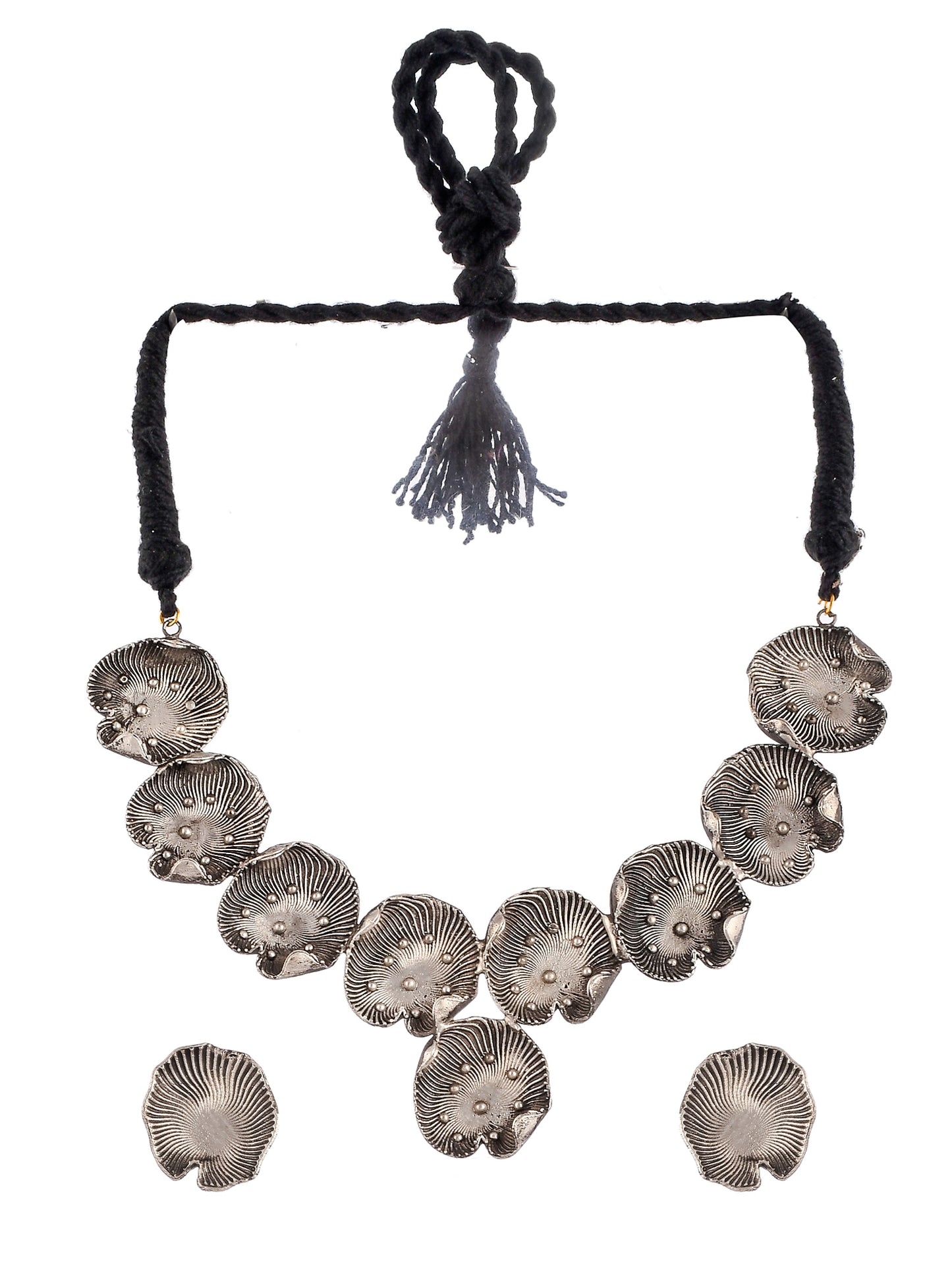 Oxidised Silver Plated Amoeba Thread Jewellery Set